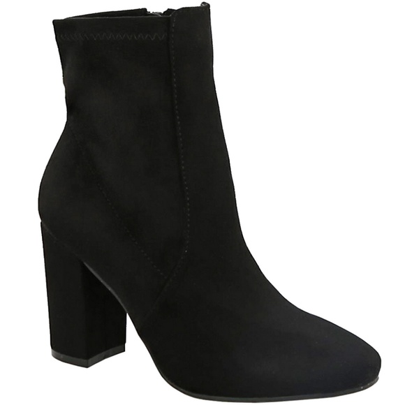 New Black Stretch Heel Ankle Boots Sock Booties - Picture 1 of 3